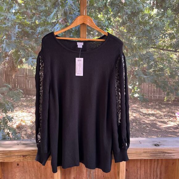 Chico's Women's Black Sequined Textured Pullover Sweater Size 4 (XXL). NEW - Picture 1 of 9